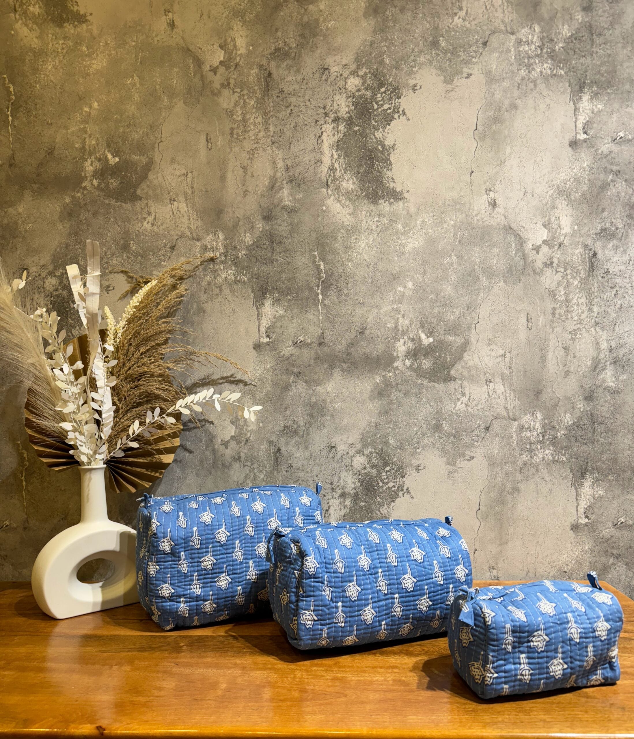 Set of 3 Block Printed Toiletry Bags / Pouches