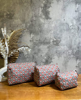 Set of 3 Block Printed Toiletry Bags / Pouches