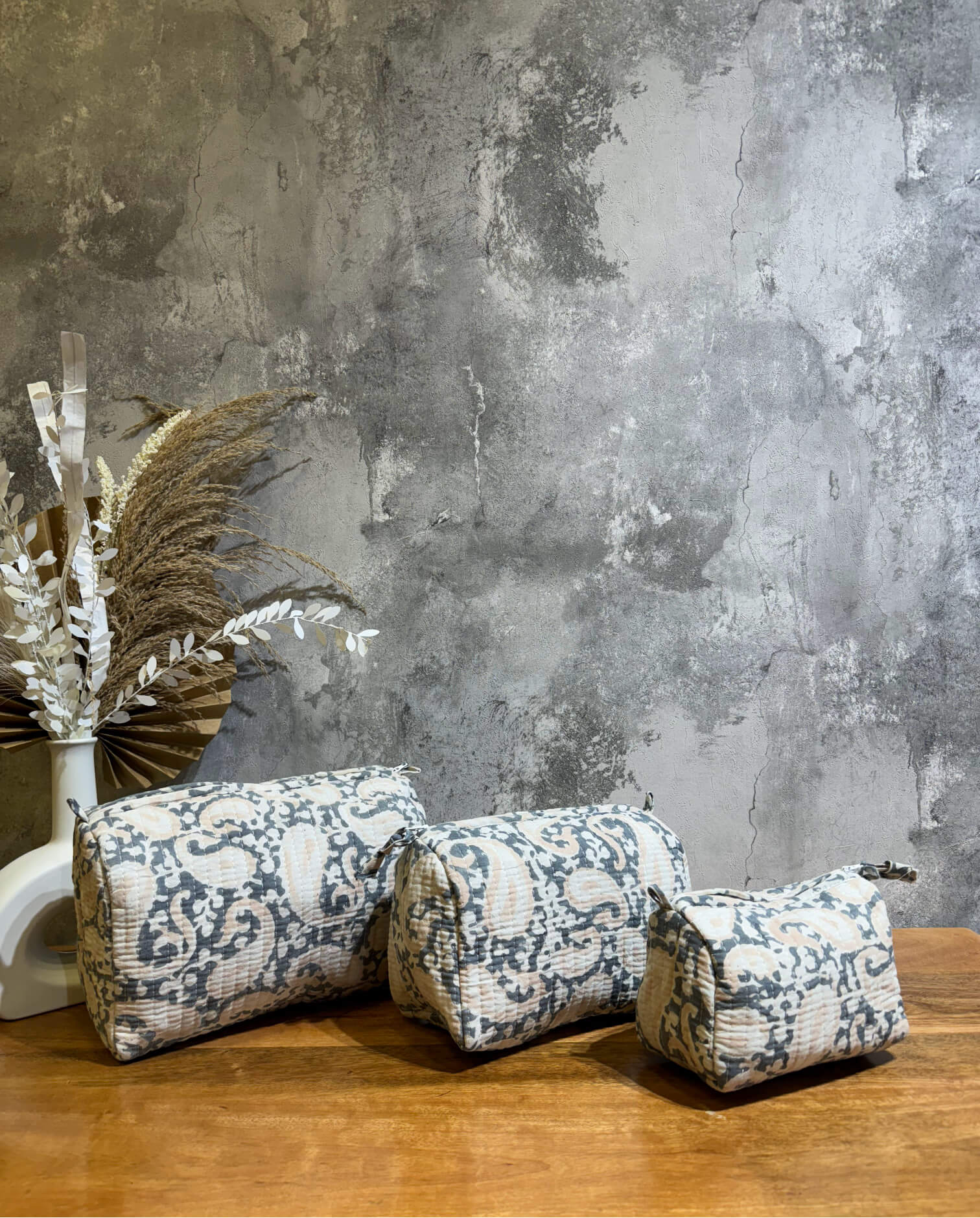 Set of 3 Block Printed Toiletry Bags / Pouches