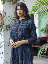 Pintuck Kurta - Nida Indigo-Black