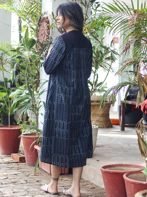 Pintuck Kurta - Nida Indigo-Black