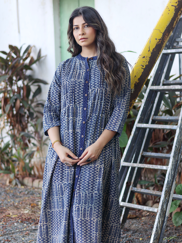 Pintuck Kurta - Nida Indigo