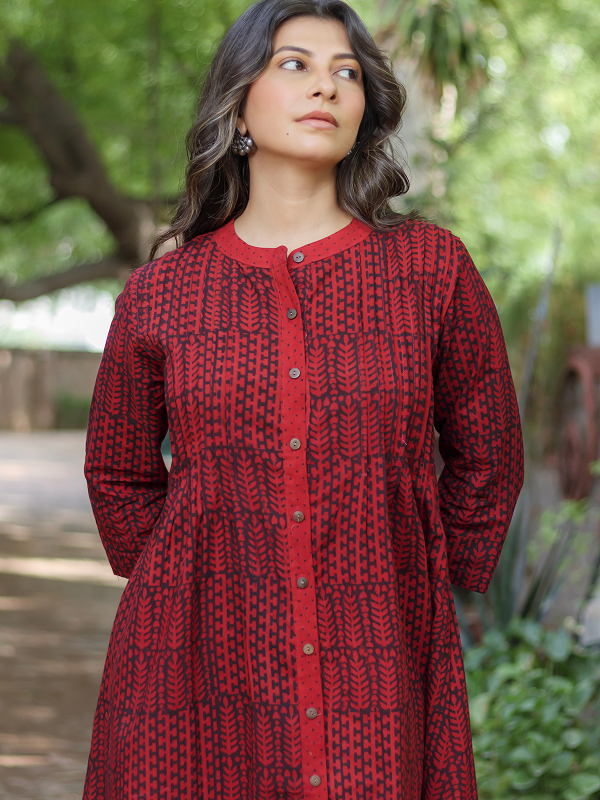 Pintuck Kurta - Nida Red