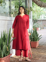 Co-ord Set of 2 - Maroon Top & Pant With Hand Embroidery