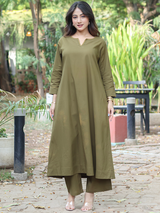Co-ord Set of 2 - Olive Top & Pant With Hand Embroidery