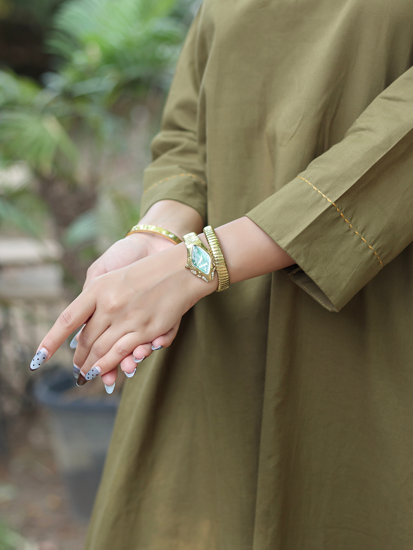 Co-ord Set of 2 - Olive Top & Pant With Hand Embroidery