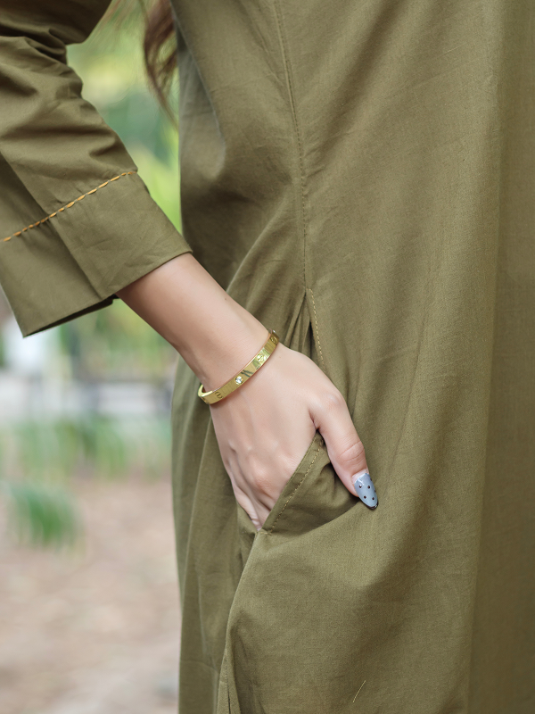 Co-ord Set of 2 - Olive Top & Pant With Hand Embroidery