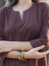 Co-ord Set of 2 - Brown Top & Pant With Hand Embroidery