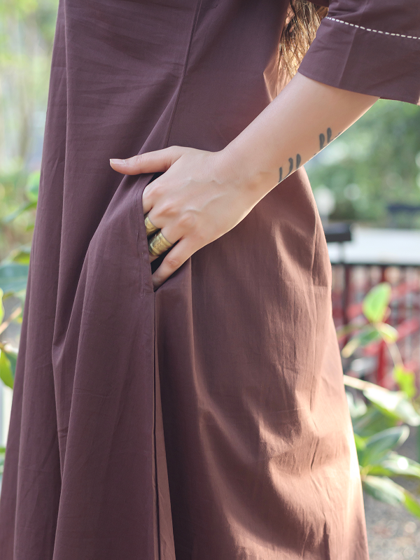 Co-ord Set of 2 - Brown Top & Pant With Hand Embroidery
