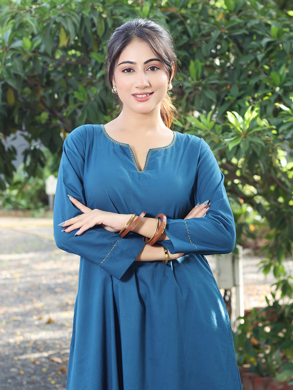 Co-ord Set of 2 - Indigo Top & Pant With Hand Embroidery