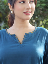 Co-ord Set of 2 - Indigo Top & Pant With Hand Embroidery