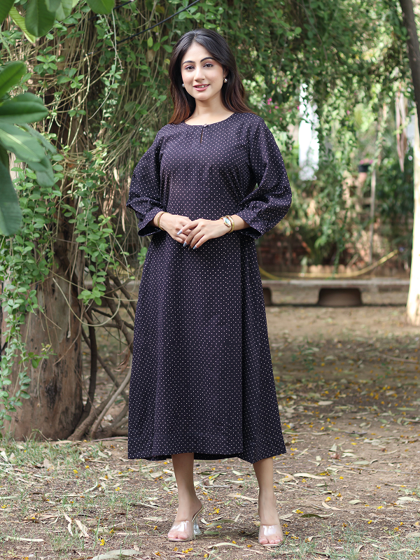 Ajrakh Black-Evory Polka Dot Dress