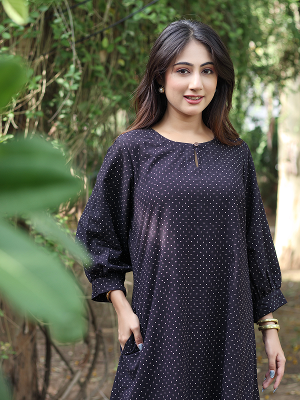 Ajrakh Black-Evory Polka Dot Dress