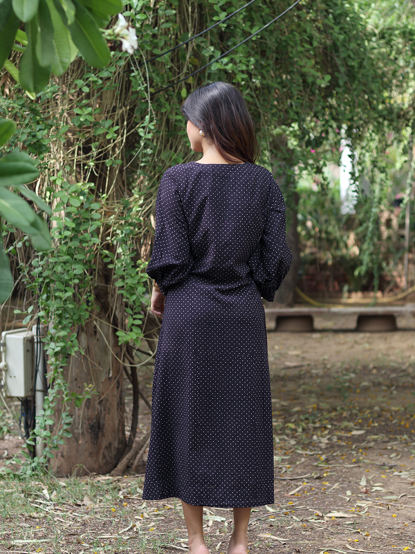Ajrakh Black-Evory Polka Dot Dress