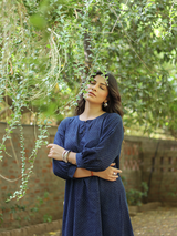 Ajrakh Indigo-Green Polka Dot Dress