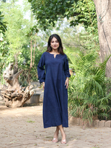 Ajrakh Indigo-Evory Polka Dot Dress