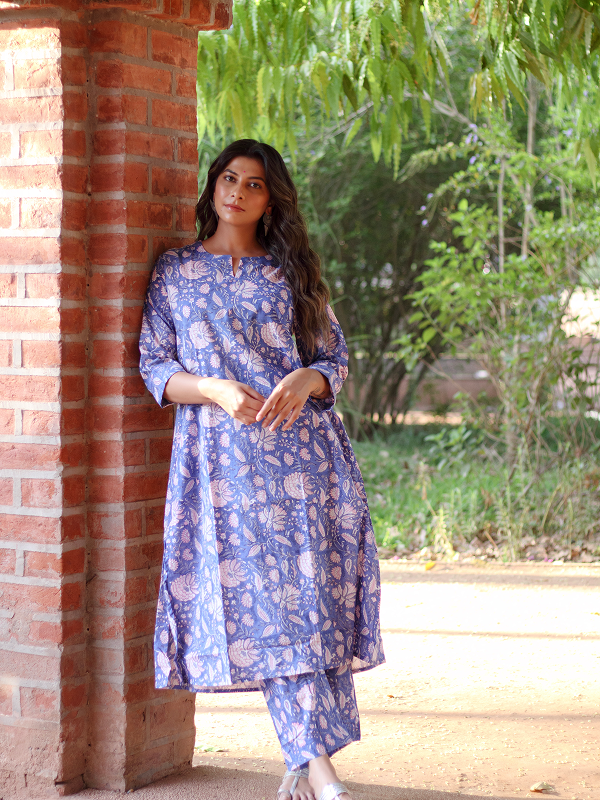 Blue and Pink Hand Block Co-ord Set
