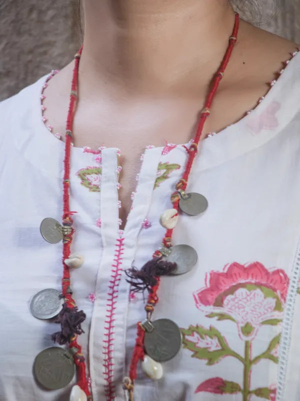 Chitrang – White Floral Printed Kurta Set with Olive Green Pants