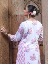 Chitrang – White Floral Printed Kurta Set with Peach Pants