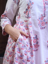 Chitrang – White Floral Printed Kurta Set with Peach Pants