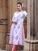 Chitrang – White Floral Printed Kurta Set with Peach Pants