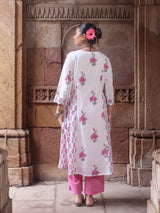Chitrang – White Floral Printed Kurta Set with Pink Pants
