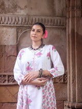 Chitrang – White Floral Printed Kurta Set with Pink Pants