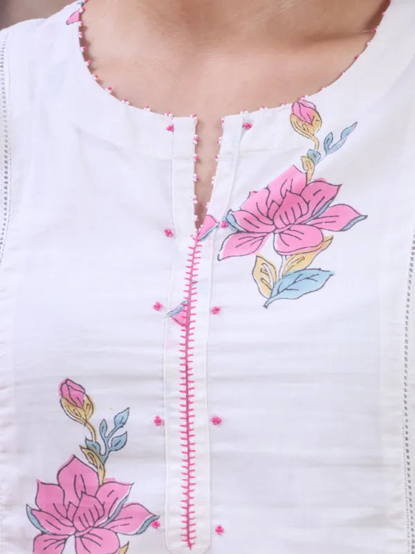 Chitrang – White Floral Printed Kurta Set with Pink Pants