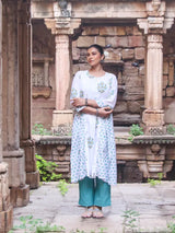 Chitrang – White Floral Printed Kurta Set with Teal Pants