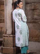 Chitrang – White Floral Printed Kurta Set with Teal Pants