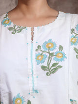 Chitrang – White Floral Printed Kurta Set with Teal Pants