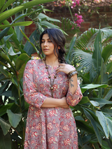 Dusty Mauve and Warm Red Hand Block Co-ord Set