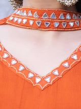 SAFFRON SILK MIRROR WORK KURTA SET