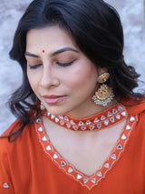 SAFFRON SILK MIRROR WORK KURTA SET
