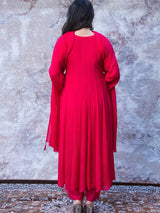 RUBY RED FESTIVE SILK ANARKALI SET