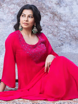 RUBY RED FESTIVE SILK ANARKALI SET