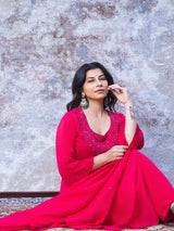 RUBY RED FESTIVE SILK ANARKALI SET