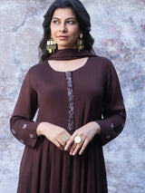 MOCHA BROWN FESTIVE SILK KURTA SET