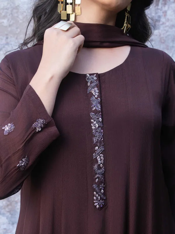 MOCHA BROWN FESTIVE SILK KURTA SET