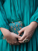TEAL GREEN SILK KURTA WITH SHARARA