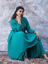 TEAL GREEN SILK KURTA WITH SHARARA