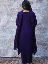 ROYAL PURPLE EMBROIDERED A-LINE KURTA SET