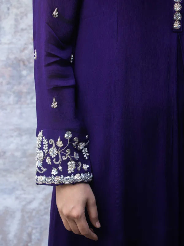 ROYAL PURPLE EMBROIDERED A-LINE KURTA SET