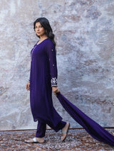 ROYAL PURPLE EMBROIDERED A-LINE KURTA SET