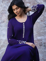 ROYAL PURPLE EMBROIDERED A-LINE KURTA SET