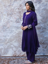 ROYAL PURPLE EMBROIDERED A-LINE KURTA SET