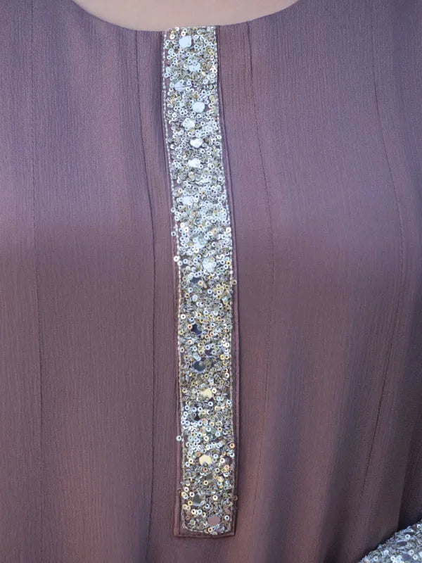 MAUVE ELEGANCE – CHINNON SILK ANARKALI SUIT SET WITH PANT & DUPATTA