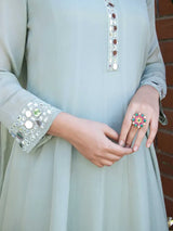SAGE MIST – CHINNON SILK ANARKALI SUIT WITH MIRROR WORK