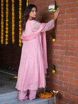 ROSE BLUSH – CHINNON SILK ANARKALI SUIT SET WITH PANT & DUPATTA