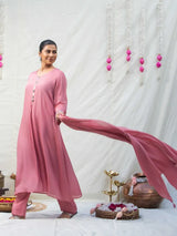BLUSH PINK MIRROR EMBELLISHED ANARKALI KURTA SET